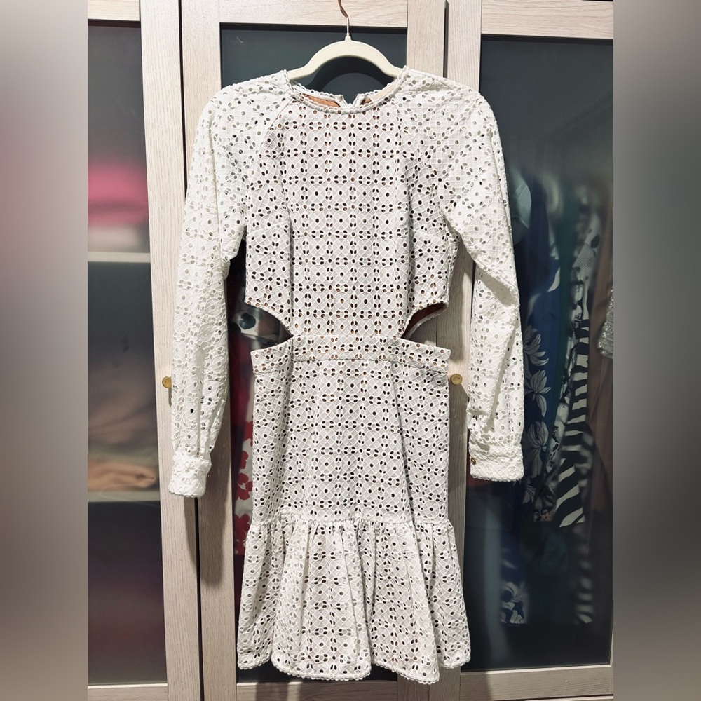 Michael Kors White Long Sleeve Texture Dress